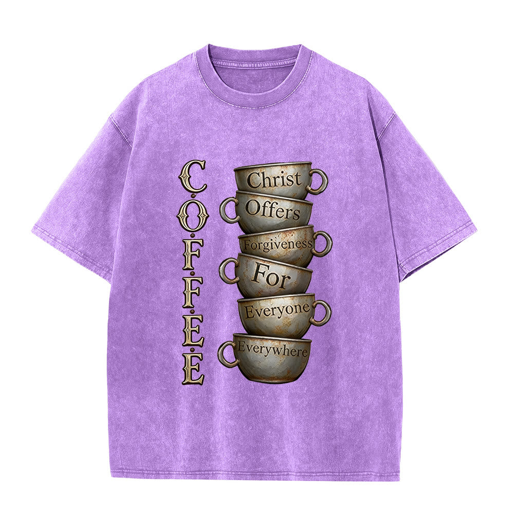Christianartworkshop COFFEE Christ Offers Forgiveness Unisex Washed T-Shirt - Purple - 5XL - image 7