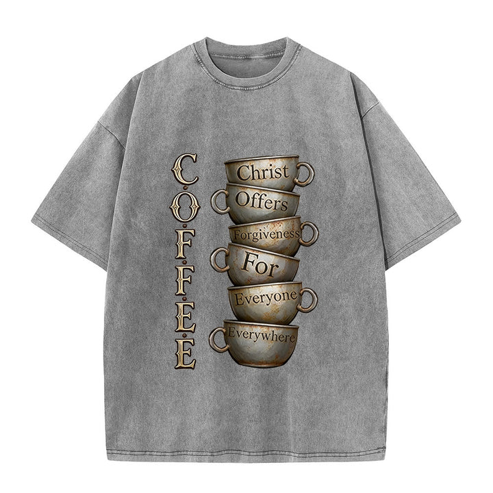 Christianartworkshop COFFEE Christ Offers Forgiveness Unisex Washed T-Shirt - Grey - 5XL - image 2