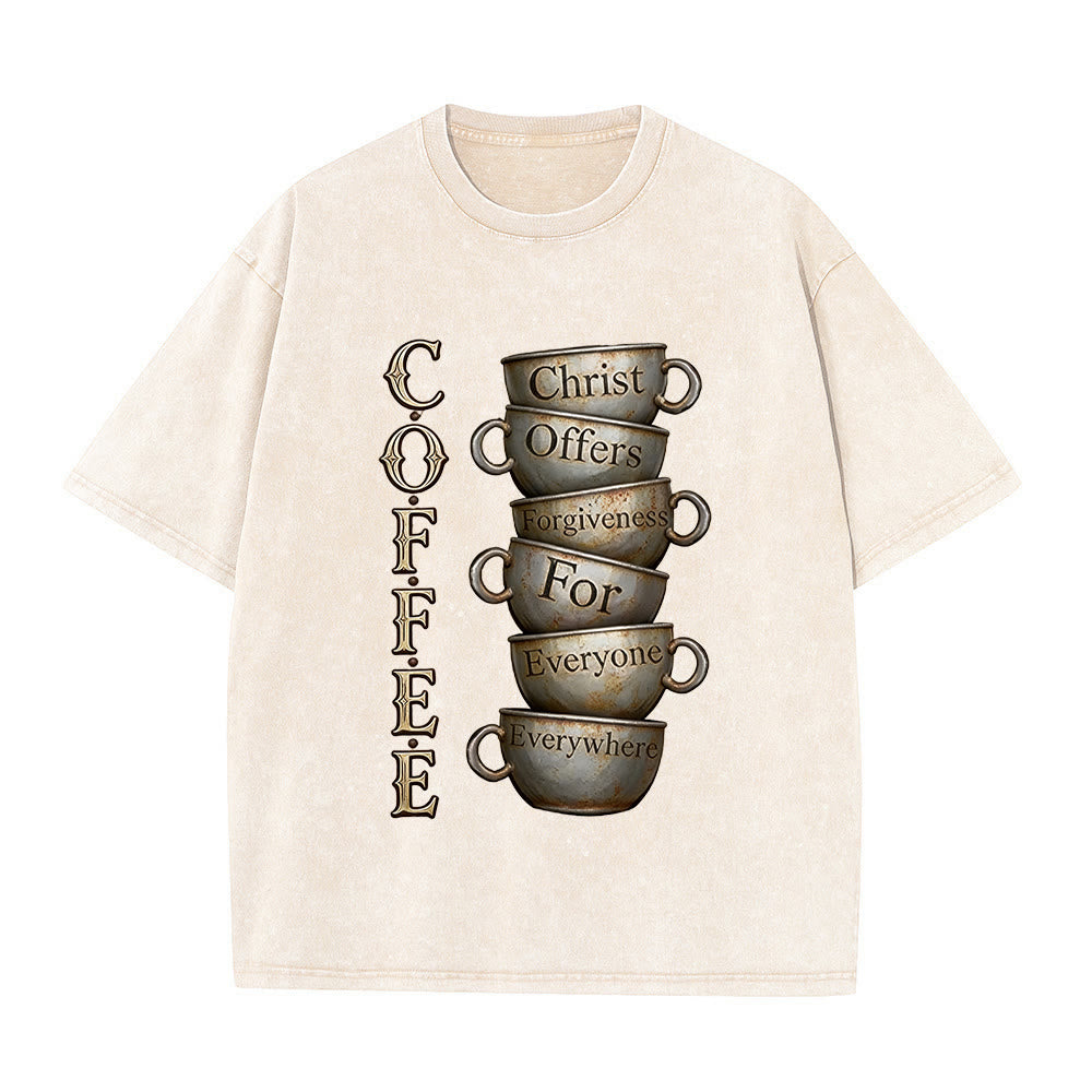 Christianartworkshop COFFEE Christ Offers Forgiveness Unisex Washed T-Shirt - Beige - 5XL - image 5