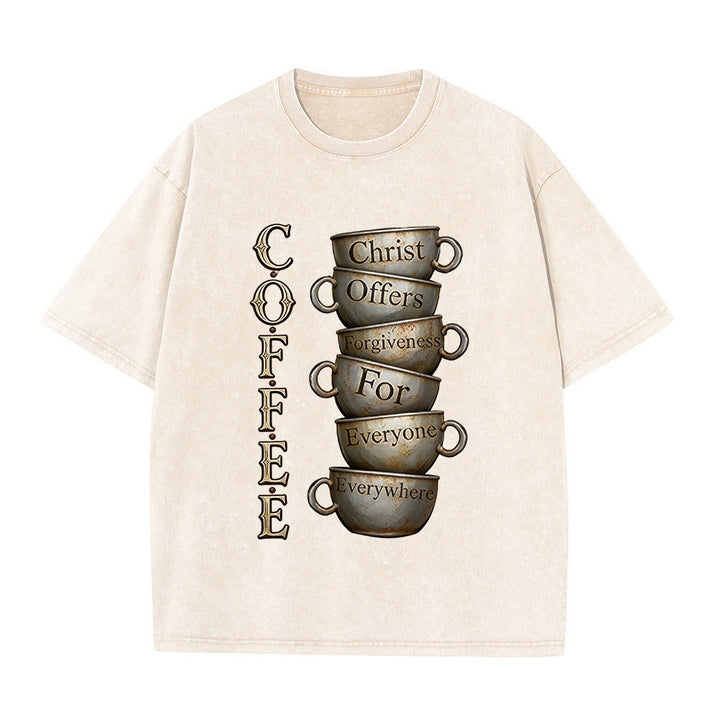 Christianartworkshop COFFEE Christ Offers Forgiveness Unisex Washed T-Shirt - Beige - 5XL - image 5
