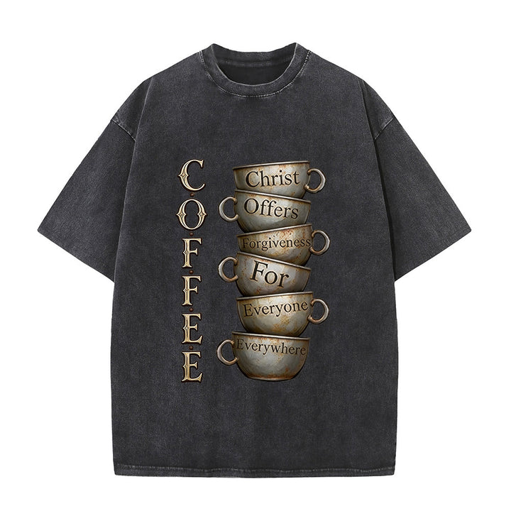 Christianartworkshop COFFEE Christ Offers Forgiveness Unisex Washed T-Shirt - Black - 5XL - image 1