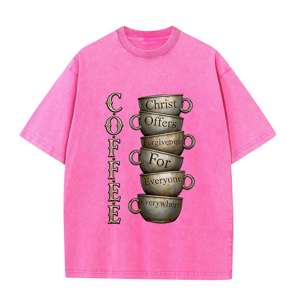 Christianartworkshop COFFEE Christ Offers Forgiveness Unisex Washed T-Shirt - Pink - 5XL - image 8