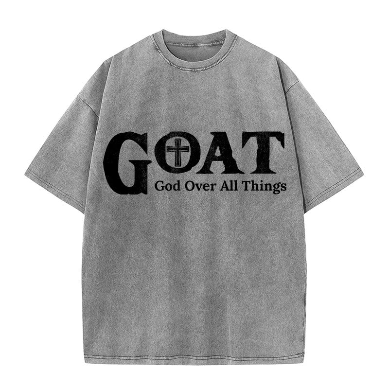 Christianartworkshop GOAT God Over All Things Unisex Washed T-Shirt - Grey - 5XL - image 1