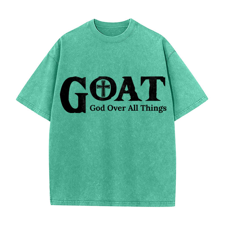 Christianartworkshop GOAT God Over All Things Unisex Washed T-Shirt - Green - 5XL - image 2