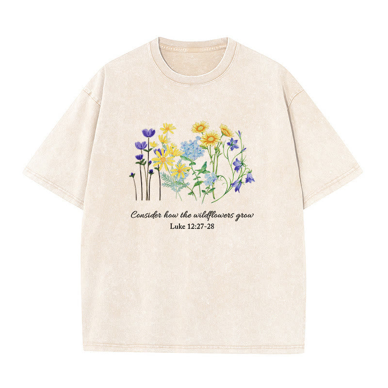 Christianartworkshop Consider How The Wildflowers Grow Unisex Washed T-Shirt - Beige - 5XL - image 6