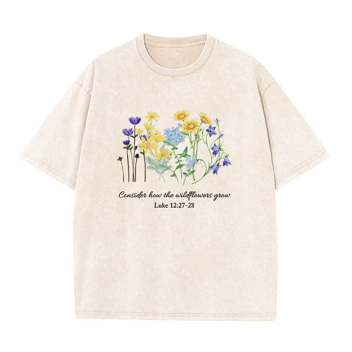 Christianartworkshop Consider How The Wildflowers Grow Unisex Washed T-Shirt - Beige - 5XL - image 6