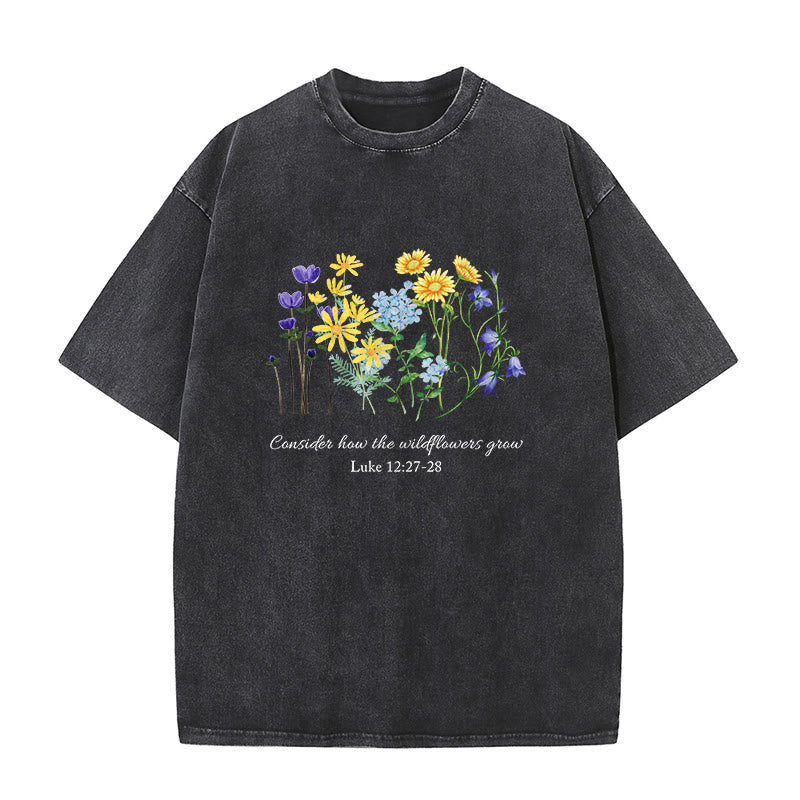 Christianartworkshop Consider How The Wildflowers Grow Unisex Washed T-Shirt - Black - 5XL - image 1