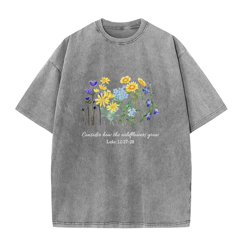 Christianartworkshop Consider How The Wildflowers Grow Unisex Washed T-Shirt - Grey - 5XL - image 2
