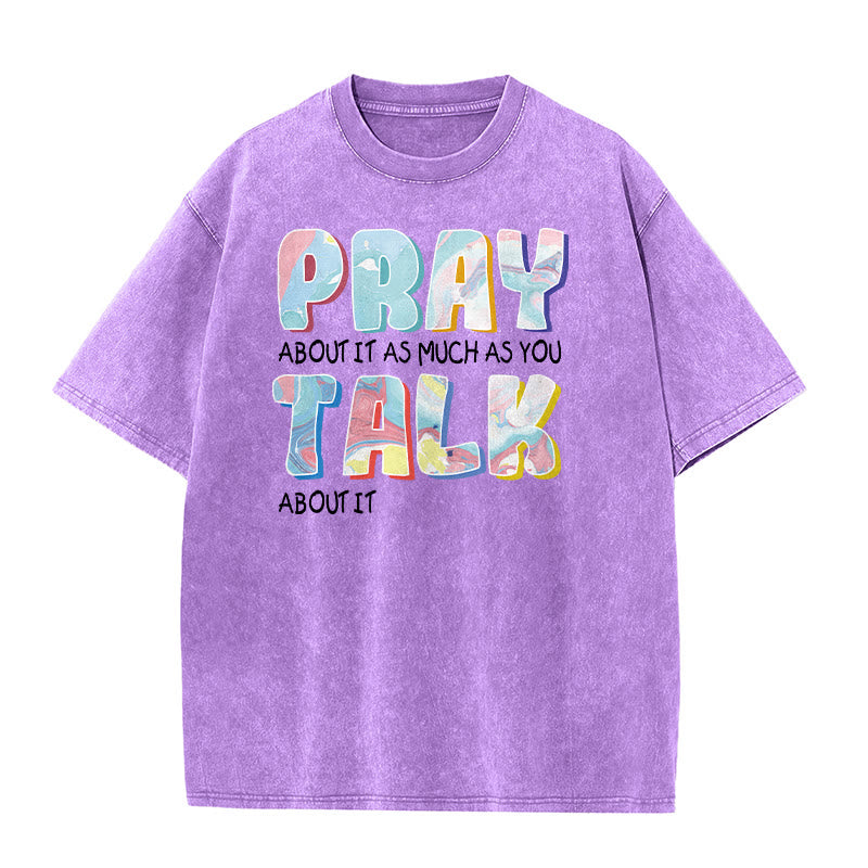 Christianartworkshop Pray About It As Much As You Talk About It Unisex Washed T-Shirt - Purple - 5XL - image 7
