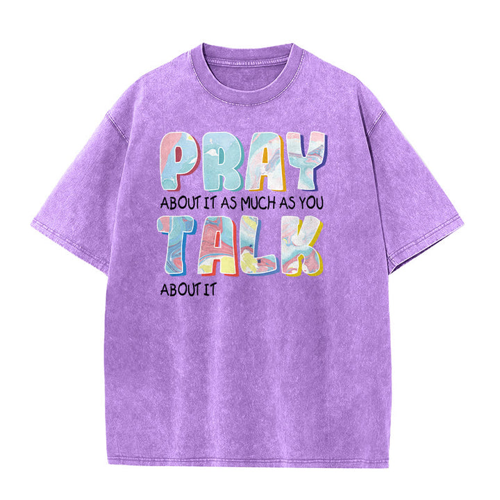 Christianartworkshop Pray About It As Much As You Talk About It Unisex Washed T-Shirt - Purple - 5XL - image 7