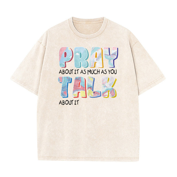 Christianartworkshop Pray About It As Much As You Talk About It Unisex Washed T-Shirt - Beige - 5XL - image 6