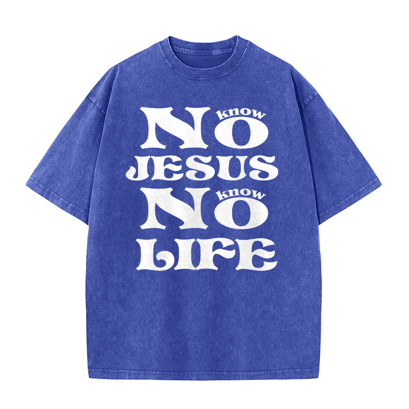Christianartworkshop No Jesus No Life Unisex Washed T-Shirt - Blue - 5XL - image 6