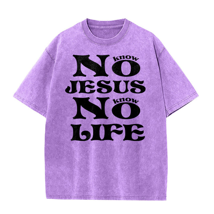 Christianartworkshop No Jesus No Life Unisex Washed T-Shirt - Purple - 5XL - image 7
