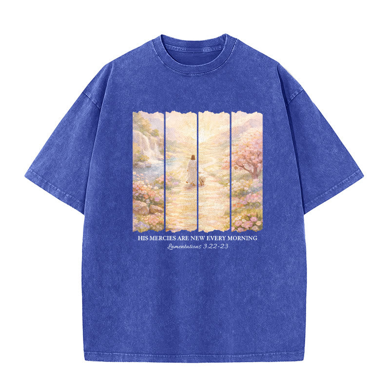 Christianartworkshop His Mercies Are New Every Morning Unisex Washed T-Shirt - Blue - 5XL - image 6