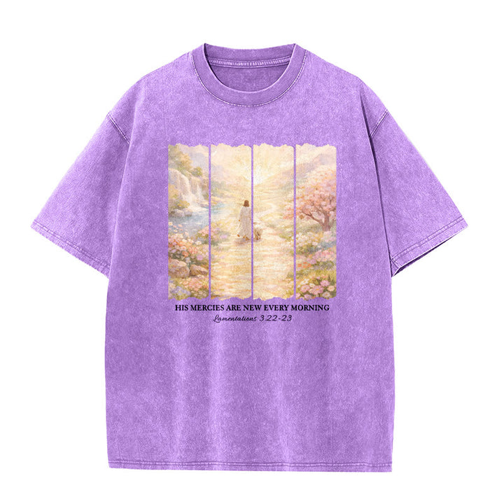 Christianartworkshop His Mercies Are New Every Morning Unisex Washed T-Shirt - Purple - 5XL - image 0