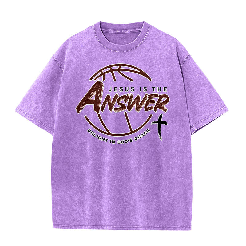 Christianartworkshop Street Style Jesus Is The Answer Unisex Washed T-Shirt - Purple - 5XL - image 7