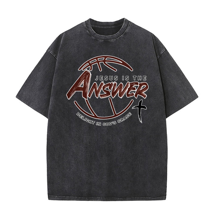 Christianartworkshop Street Style Jesus Is The Answer Unisex Washed T-Shirt - Black - 5XL - image 1