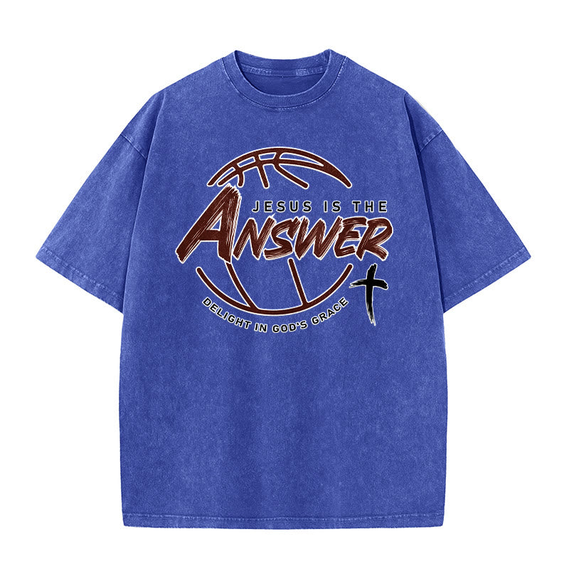 Christianartworkshop Street Style Jesus Is The Answer Unisex Washed T-Shirt - Blue - 5XL - image 6