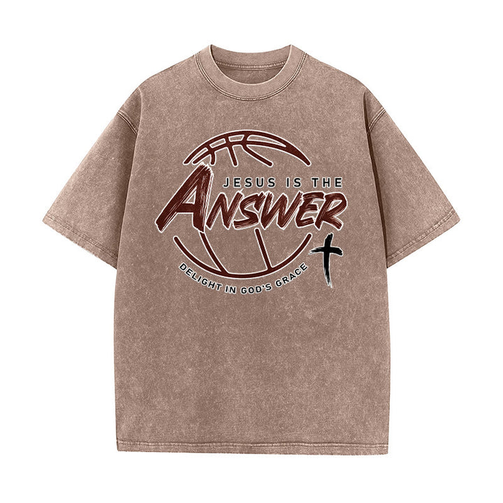 Christianartworkshop Street Style Jesus Is The Answer Unisex Washed T-Shirt - Brown - 5XL - image 5