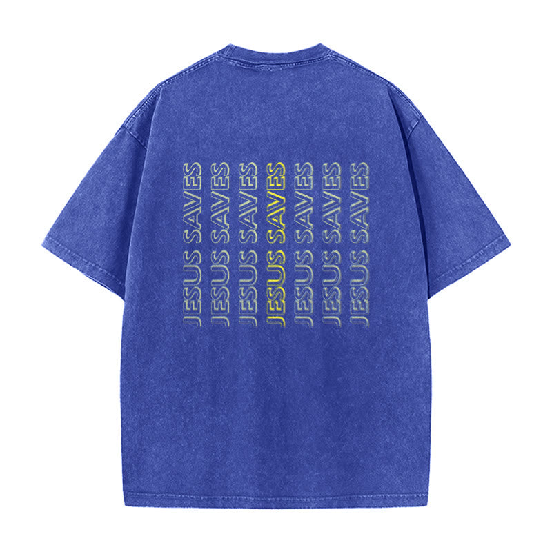 Christianartworkshop Jesus Saves Repeat Text Unisex Washed T-Shirt - image 1