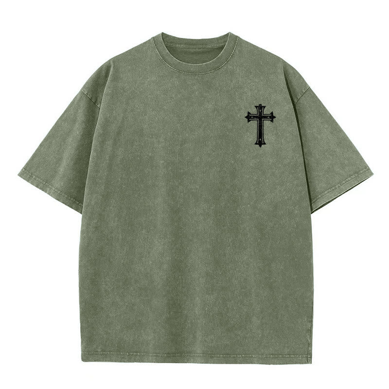 Christianartworkshop Strong Body Strong Faith Cross Crown Unisex Washed T-Shirt - image 11