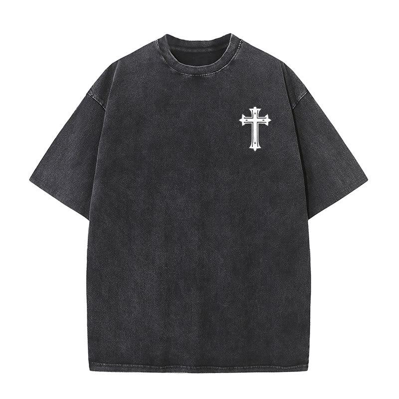 Christianartworkshop Strong Body Strong Faith Cross Crown Unisex Washed T-Shirt - image 5