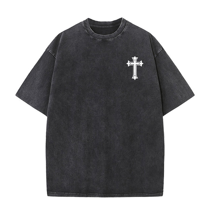 Christianartworkshop Strong Body Strong Faith Cross Crown Unisex Washed T-Shirt - image 5