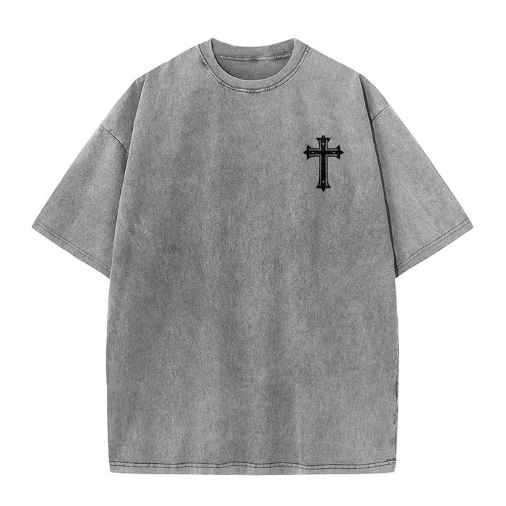 Christianartworkshop Strong Body Strong Faith Cross Crown Unisex Washed T-Shirt - image 2