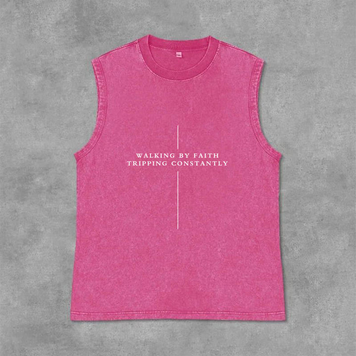 Christianartworkshop Walking By Faith Tripping Constantly Cross Unisex Washed Tank Top - Pink - 2XL - image 12