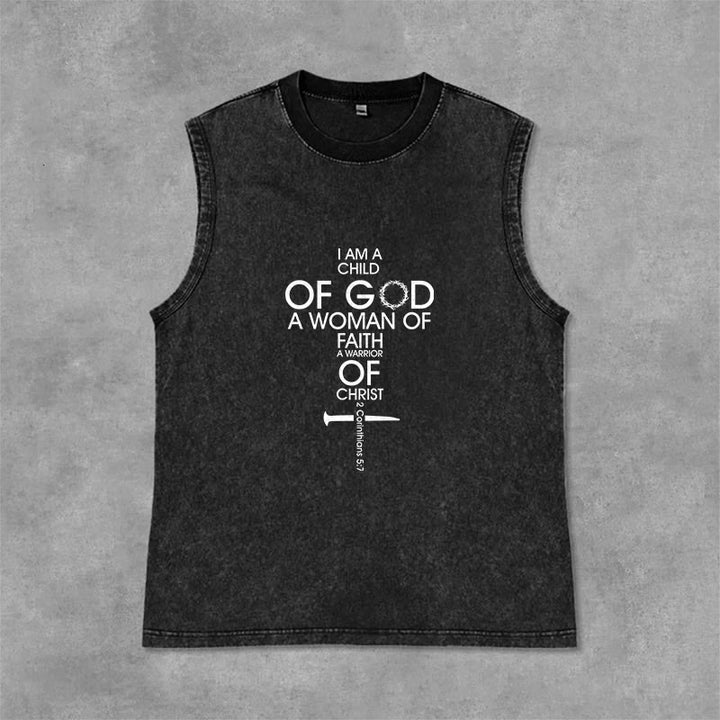 Christianartworkshop Child of God Woman of Faith Unisex Washed Tank Top - Black - 2XL - image 1