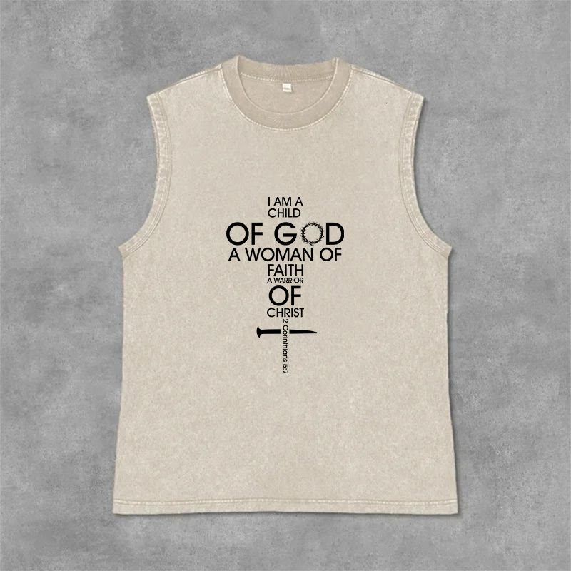 Christianartworkshop Child of God Woman of Faith Unisex Washed Tank Top - Beige - 2XL - image 10