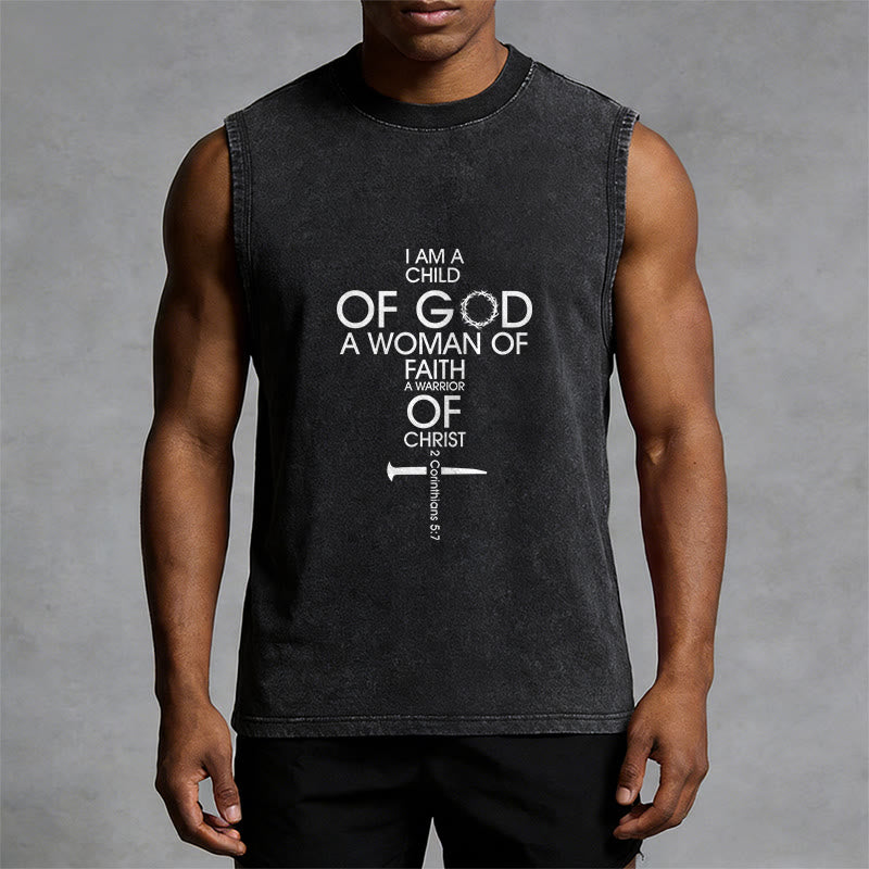 Christianartworkshop Child of God Woman of Faith Unisex Washed Tank Top - image 3