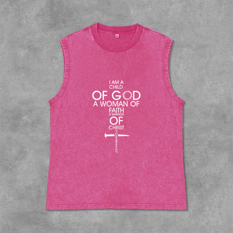 Christianartworkshop Child of God Woman of Faith Unisex Washed Tank Top - Pink - 2XL - image 13