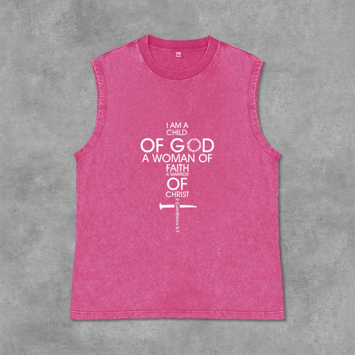 Christianartworkshop Child of God Woman of Faith Unisex Washed Tank Top - Pink - 2XL - image 13