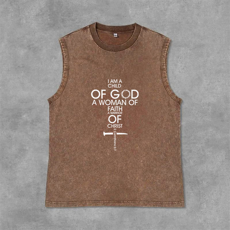 Christianartworkshop Child of God Woman of Faith Unisex Washed Tank Top - Brown - 2XL - image 7