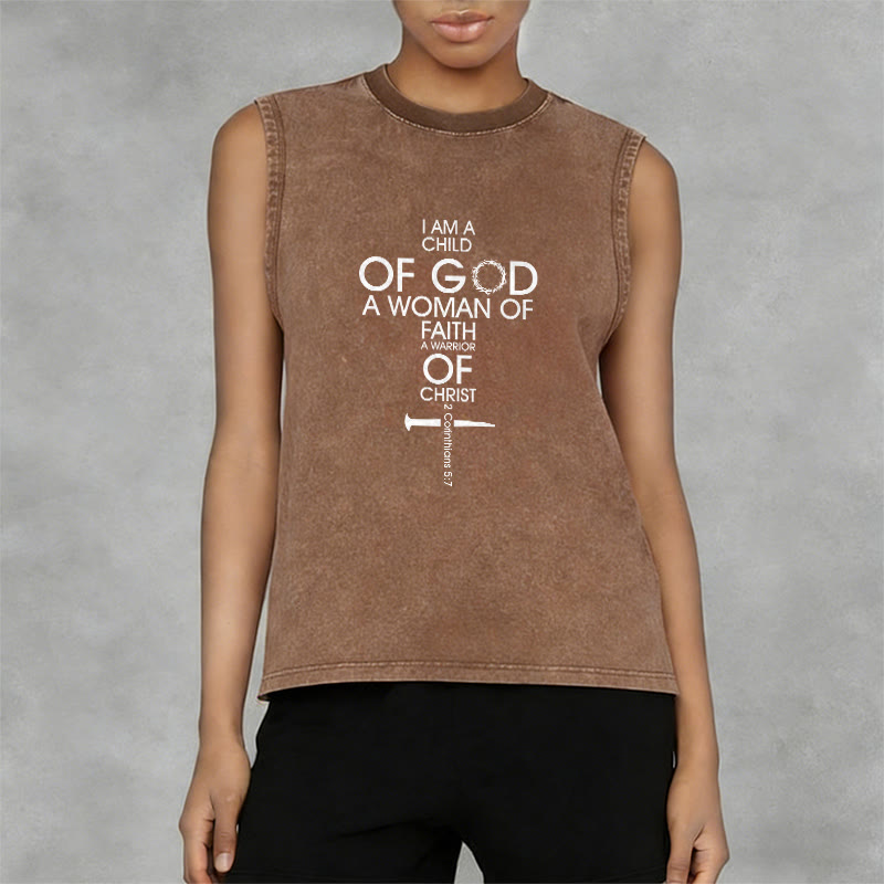 Christianartworkshop Child of God Woman of Faith Unisex Washed Tank Top - image 8