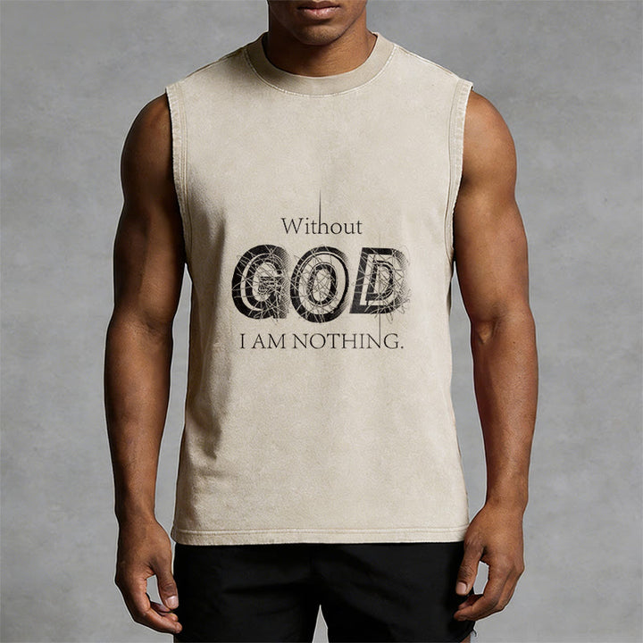 Christianartworkshop Without God I Am Nothing Unisex Washed Tank Top - image 10