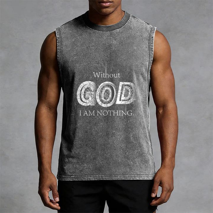 Christianartworkshop Without God I Am Nothing Unisex Washed Tank Top - image 4