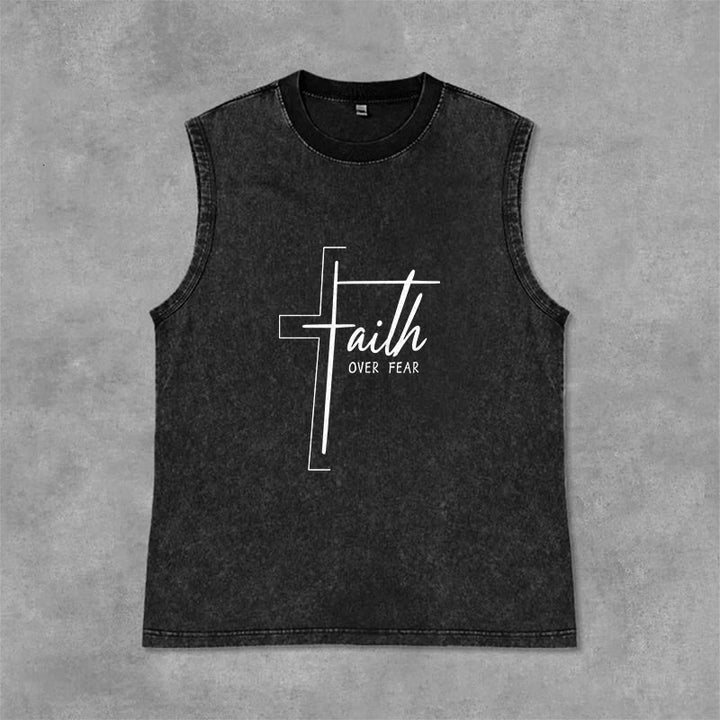 Christianartworkshop Handwritten Faith Over Fear Unisex Washed Tank Top - Black - 2XL - image 3