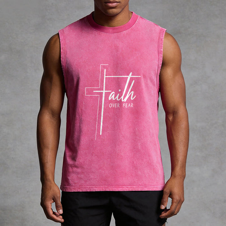 Christianartworkshop Handwritten Faith Over Fear Unisex Washed Tank Top - image 13