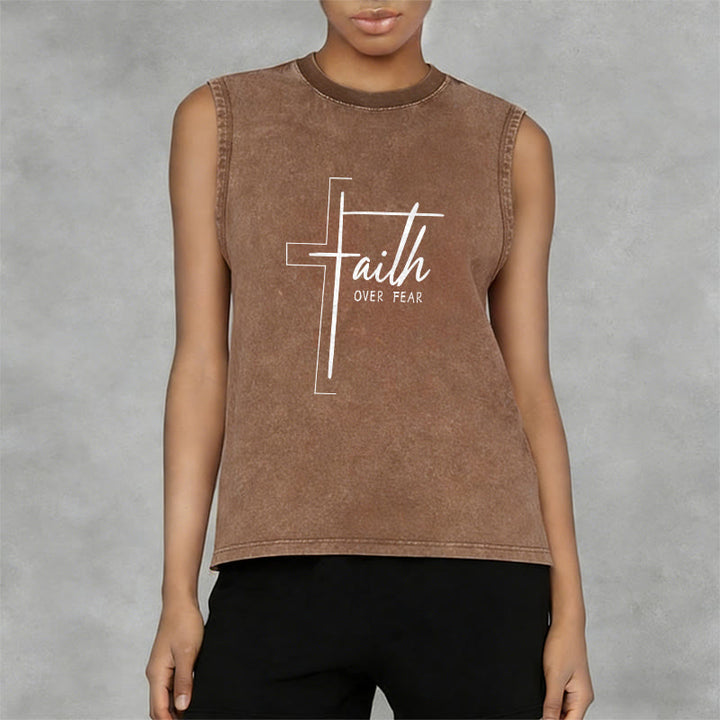 Christianartworkshop Handwritten Faith Over Fear Unisex Washed Tank Top - image 8