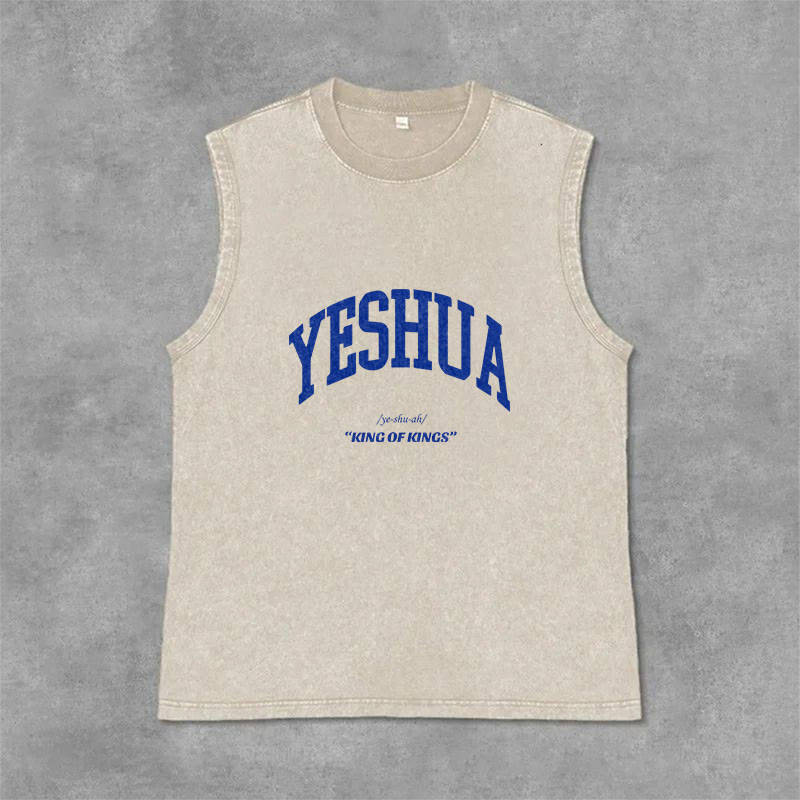 Christianartworkshop Yeshua King Of Kings Unisex Washed Tank Top - Beige - 2XL - image 1