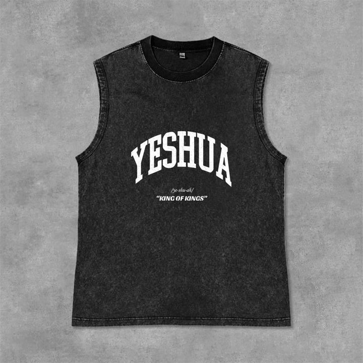 Christianartworkshop Yeshua King Of Kings Unisex Washed Tank Top - Black - 2XL - image 4