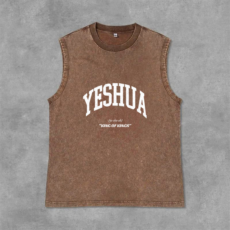 Christianartworkshop Yeshua King Of Kings Unisex Washed Tank Top - Brown - 2XL - image 10