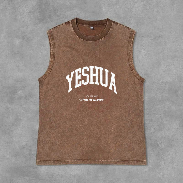 Christianartworkshop Yeshua King Of Kings Unisex Washed Tank Top - Brown - 2XL - image 10