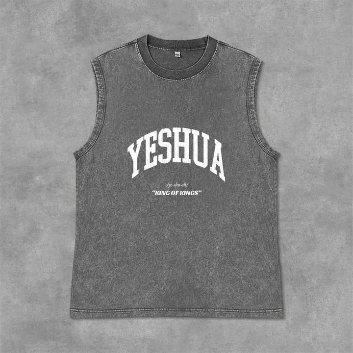 Christianartworkshop Yeshua King Of Kings Unisex Washed Tank Top - Grey - 2XL - image 7