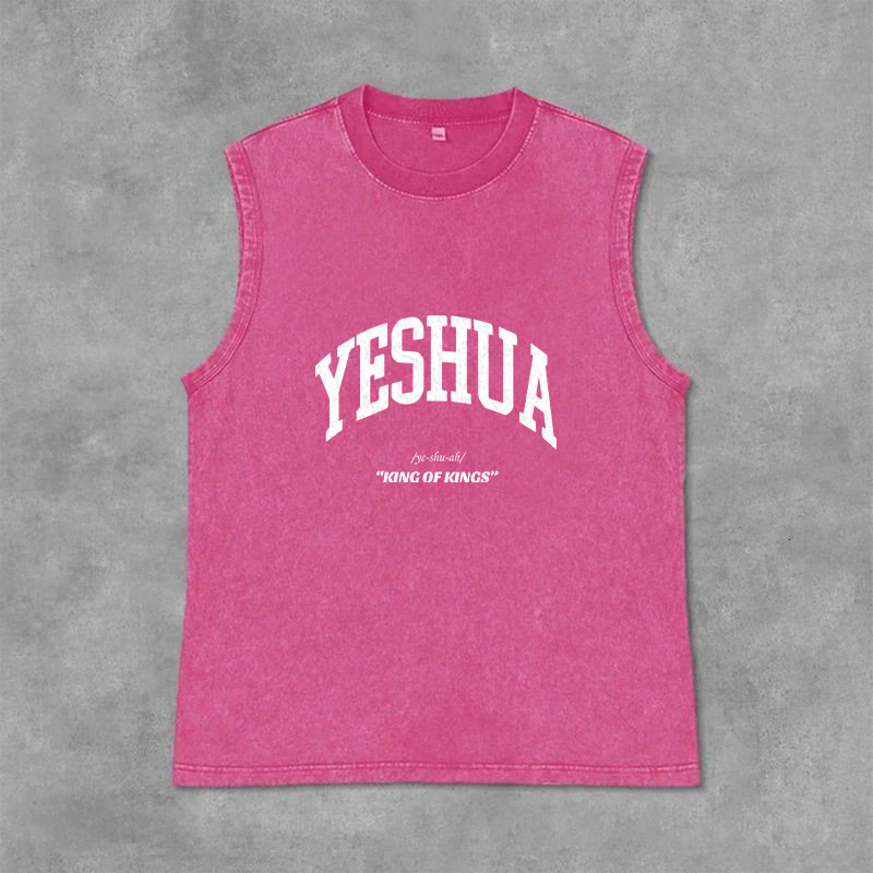 Christianartworkshop Yeshua King Of Kings Unisex Washed Tank Top - Pink - 2XL - image 13