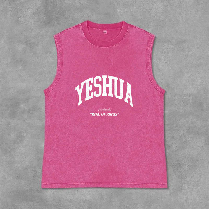 Christianartworkshop Yeshua King Of Kings Unisex Washed Tank Top - Pink - 2XL - image 13