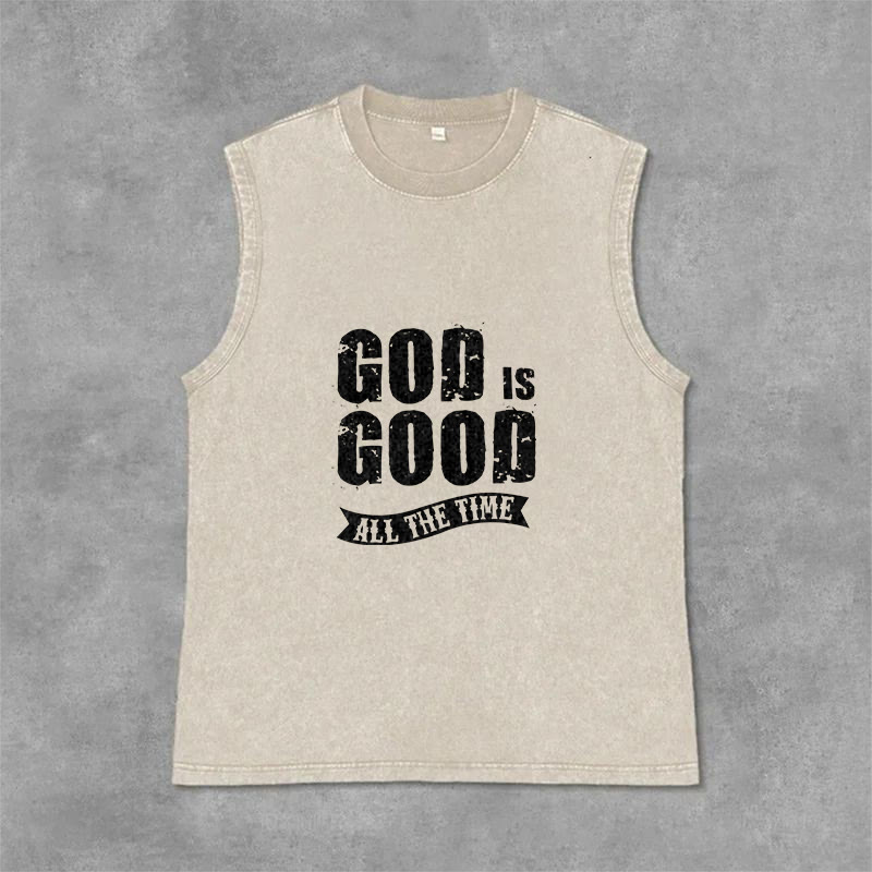 Christianartworkshop God Is Good All The Time Unisex Washed Tank Top - Beige - 2XL - image 9