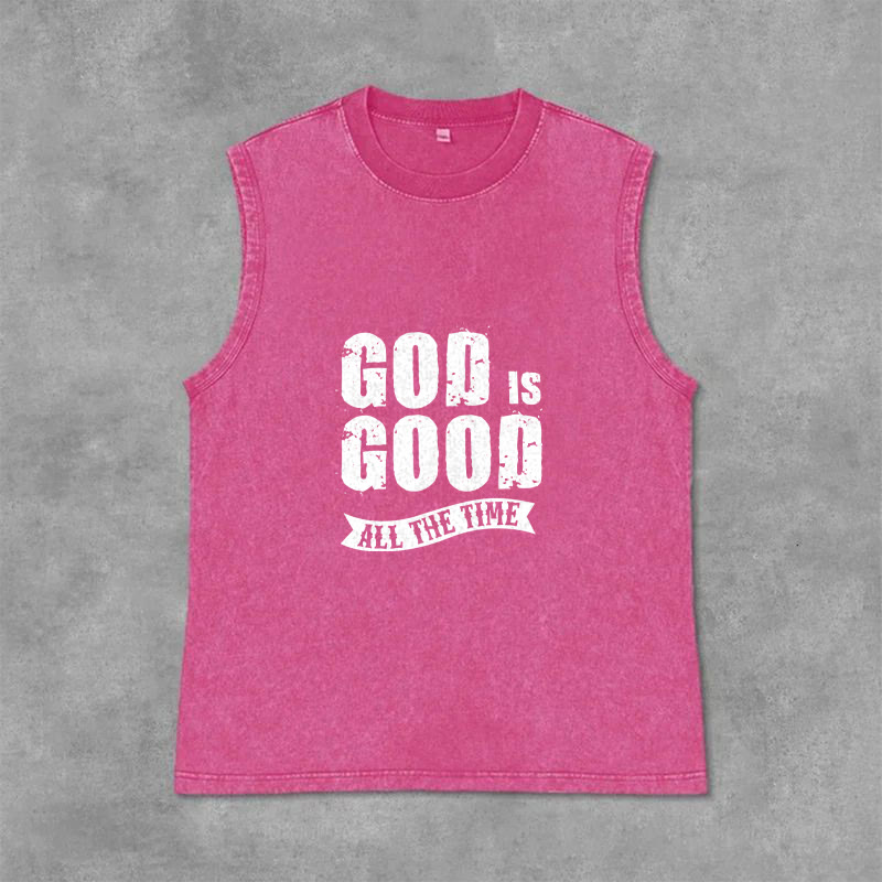 Christianartworkshop God Is Good All The Time Unisex Washed Tank Top - Pink - 2XL - image 12